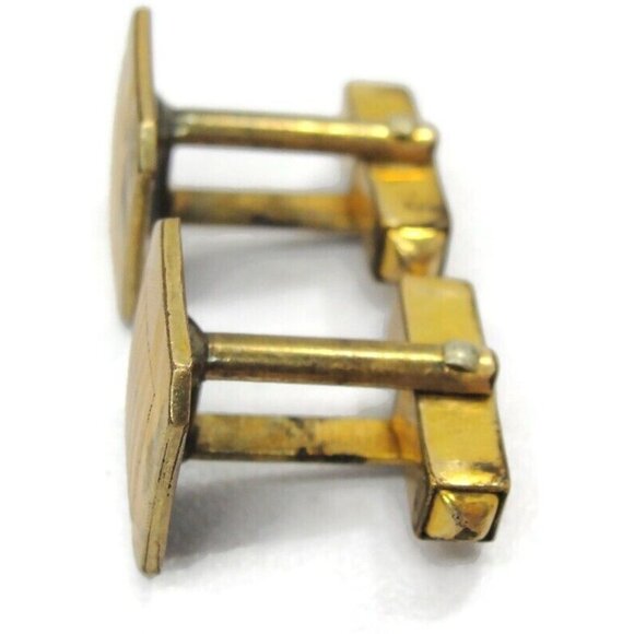 Vintage Signed Swank 1/20 12KGF Cufflinks Small Square Etched Lines Tuxedo Shirt - Picture 4 of 12